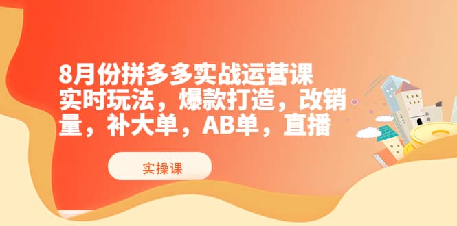 8月份拼多多实战运营课，实时玩法，爆款打造，改销量，补大单，AB单，直播-博学库