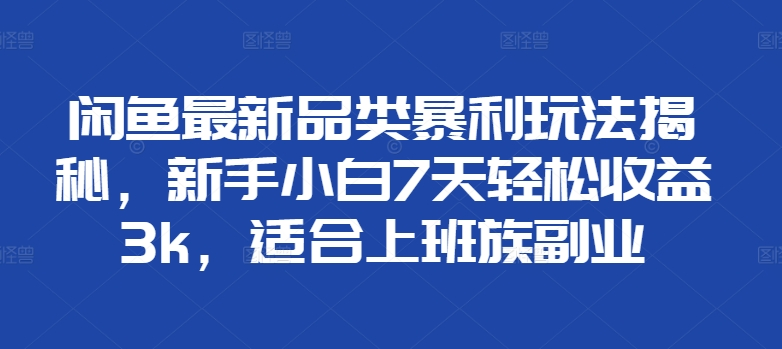 闲鱼最新品类暴利玩法揭秘，新手小白7天轻松赚3000+，适合上班族副业-博学库