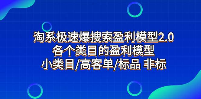 淘系极速爆搜索盈利模型2.0，各个类目的盈利模型，小类目/高客单/标品 非标-博学库