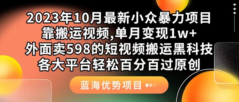外面卖598的10月最新短视频搬运黑科技，各大平台百分百过原创 靠搬运月入1w-博学库
