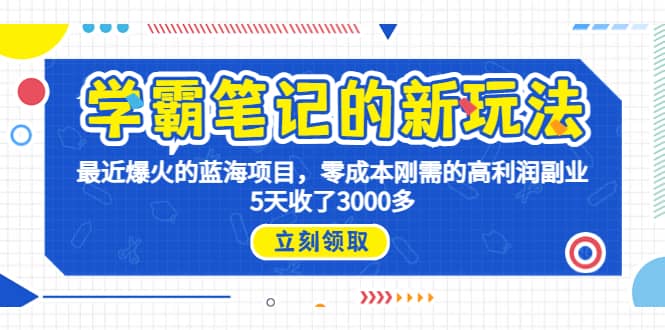 学霸笔记新玩法，最近爆火的蓝海项目，0成本高利润副业，5天收了3000多-博学库