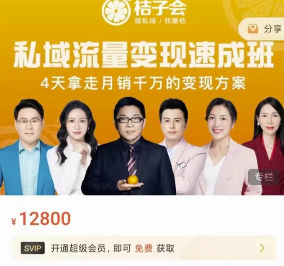 桔子会·私域流量变现速成班，4天拿走月销千万的变现方案 价值12800元-博学库