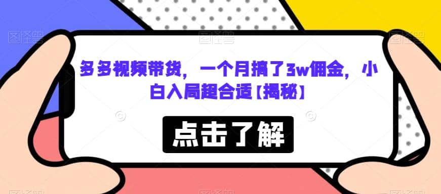 多多视频带货，一个月搞了3w佣金，小白入局超合适【揭秘】-博学库