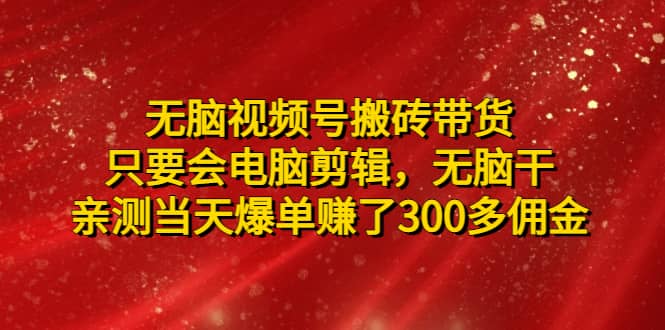 无脑视频号搬砖带货，只要会电脑剪辑，无脑干-博学库
