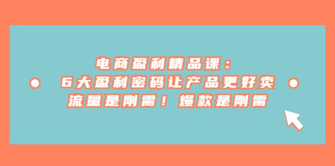 电商 盈利精品课：6大盈利 密码让产品更好卖，流量是刚需！爆款是刚需-博学库