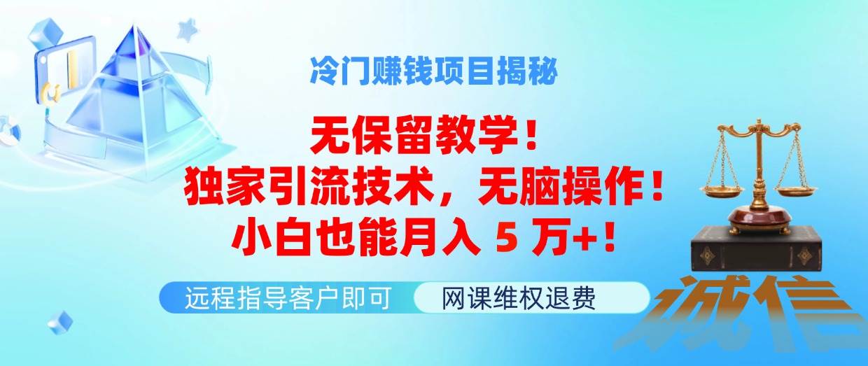 冷门赚钱项目无保留教学！独家引流技术，无脑操作！小白也能月入5万+！-博学库
