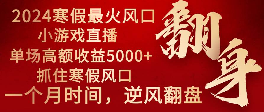 2024年最火寒假风口项目 小游戏直播 单场收益5000+抓住风口 一个月直接提车-博学库