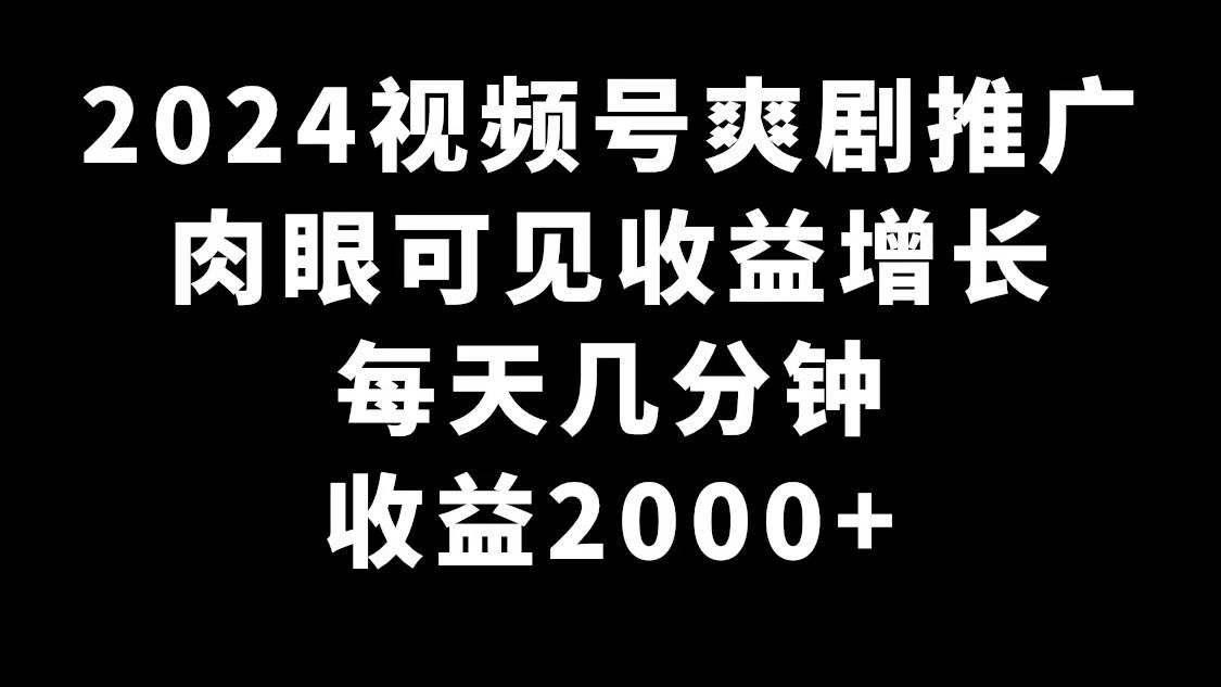 2024视频号爽剧推广，肉眼可见的收益增长，每天几分钟收益2000+-博学库