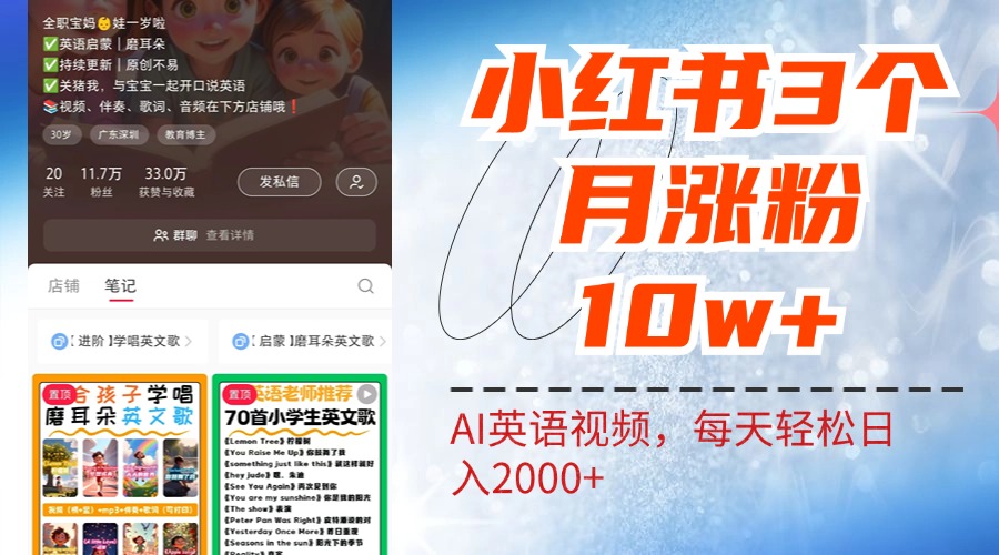 小红书三个月涨粉10W！AI英语视频0成本制作，每天轻松日入2000+-博学库