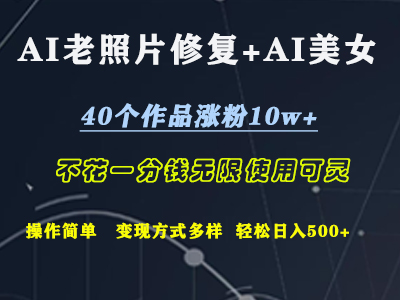 AI老照片修复+AI美女玩发  40个作品涨粉10w+  不花一分钱使用可灵  操作简单  变现方式多样话   轻松日去500+-博学库