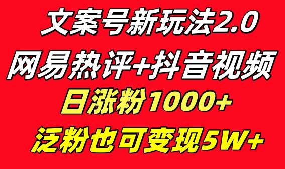 文案号新玩法 网易热评+抖音文案 一天涨粉1000+ 多种变现模式 泛粉也可变现-博学库
