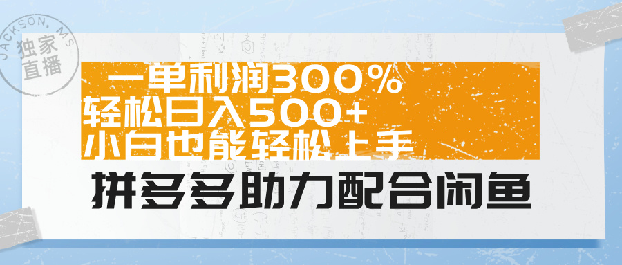 拼多多助力配合闲鱼 一单利润300% 轻松日入500+ 小白也能轻松上手！-博学库