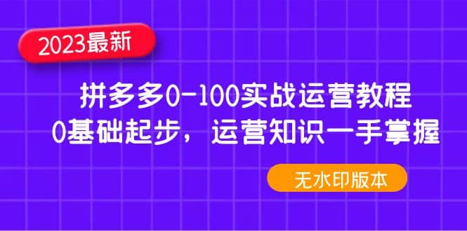2023拼多多0-100实战运营教程，0基础起步，运营知识一手掌握（无水印）-博学库