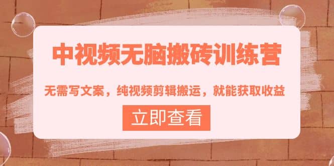 中视频无脑搬砖训练营：无需写文案，纯视频剪辑搬运，就能获取收益-博学库