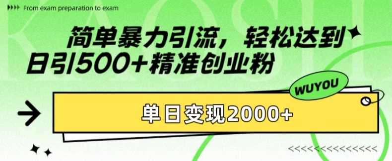 简单暴力引流轻松达到日引500+精准创业粉，单日变现2k【揭秘】-博学库