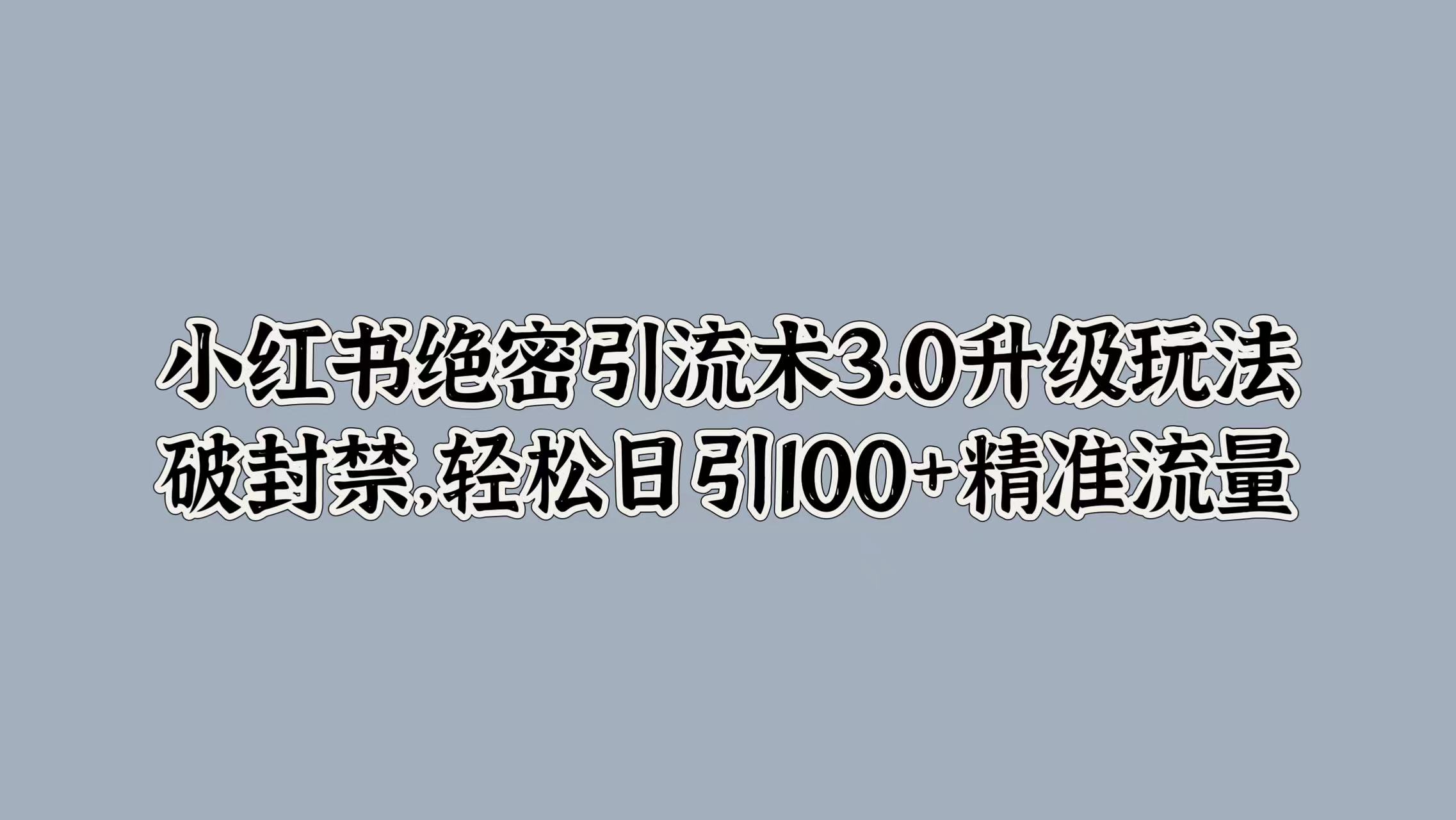 小红书绝密引流术3.0升级玩法，破封禁，轻松日引100+精准流量-博学库
