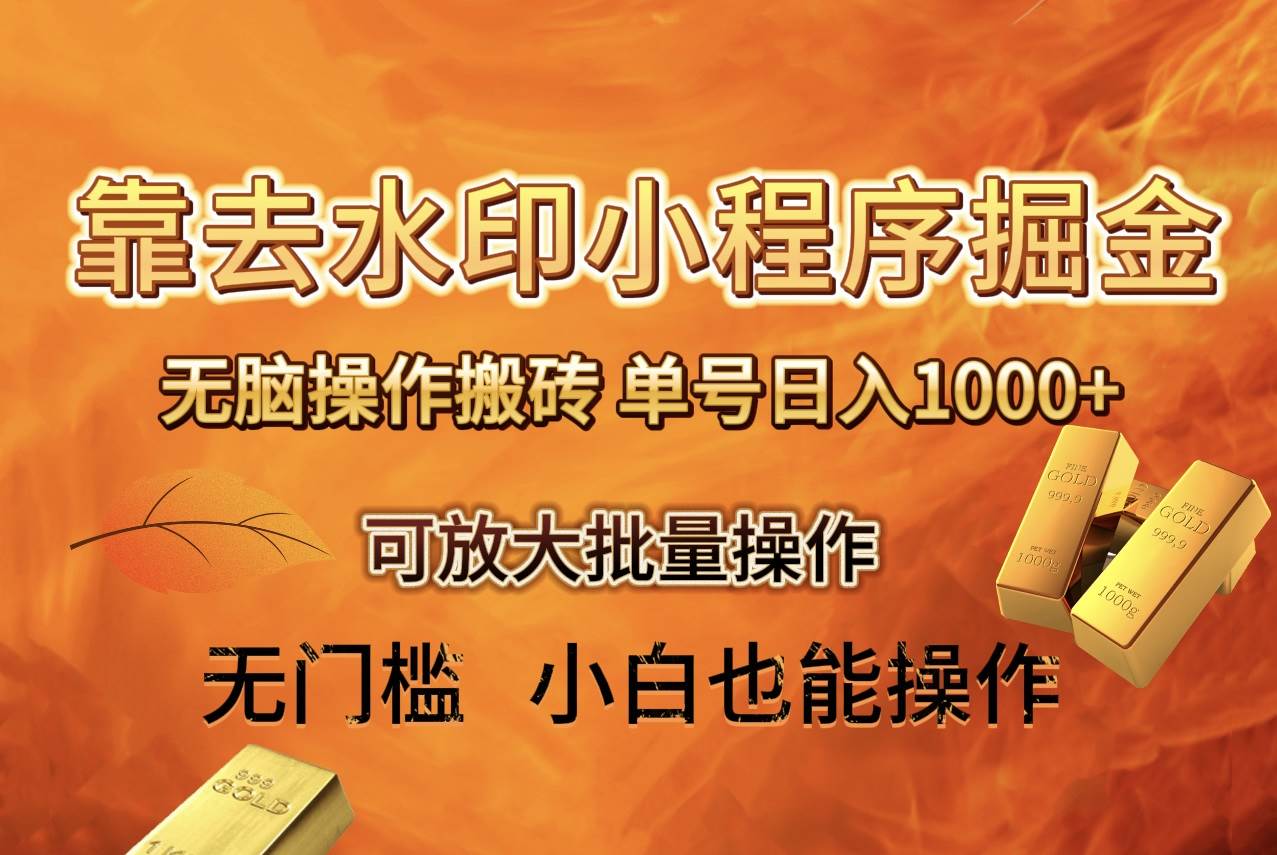 去水印小程序+拼多多 无脑搬砖 ，单号日入1000+ 保姆级教程 可放大批量操作-博学库