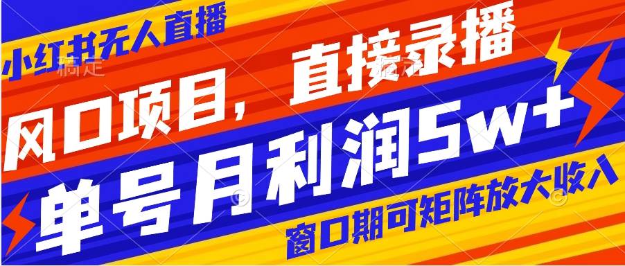 风口项目，小红书无人直播带货，直接录播，可矩阵，月入5w+-博学库