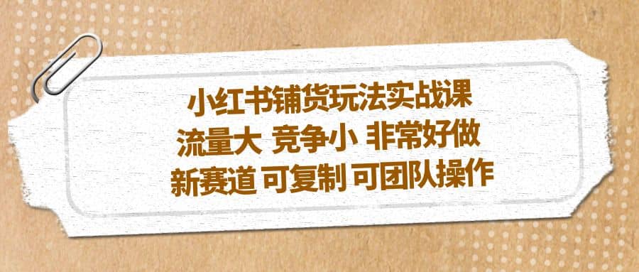小红书铺货玩法实战课，流量大 竞争小 非常好做 新赛道 可复制 可团队操作-博学库