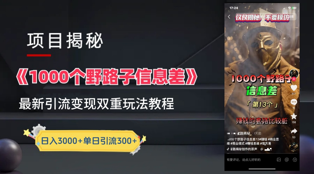最新一千个野路子信息差玩法教程如何变现＋引流的玩法具体拆解！！！-博学库