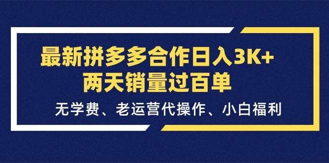 最新拼多多合作日入3K+两天销量过百单，无学费、老运营代操作、小白福利-博学库