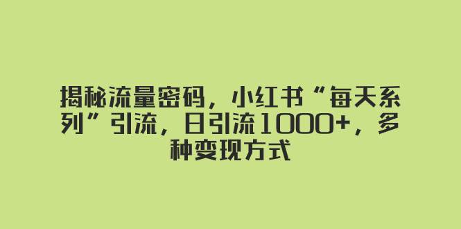 揭秘流量密码，小红书“每天系列”引流，日引流1000+，多种变现方式-博学库