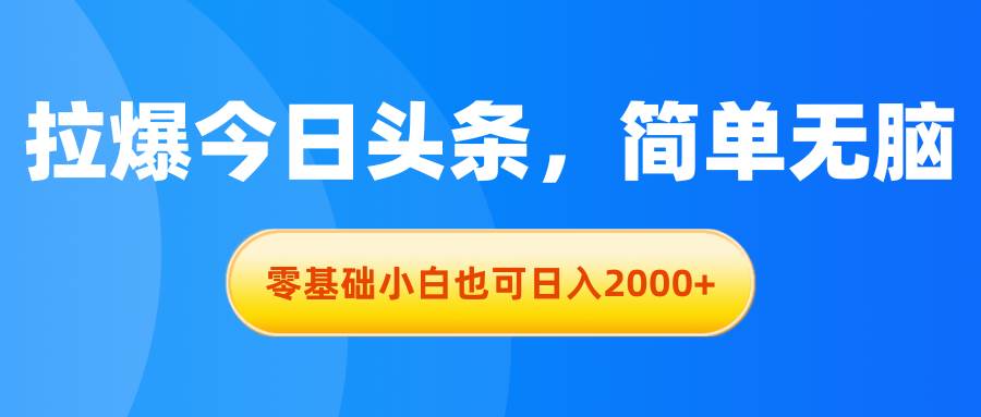 拉爆今日头条，简单无脑，零基础小白也可日入2000+-博学库