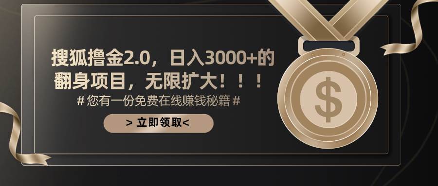 搜狐撸金2.0日入3000+，可无限扩大的翻身项目-博学库