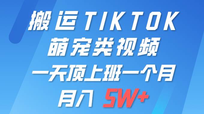 一键搬运TIKTOK萌宠类视频 一部手机即可操作 所有平台均可发布 轻松月入5W+-博学库