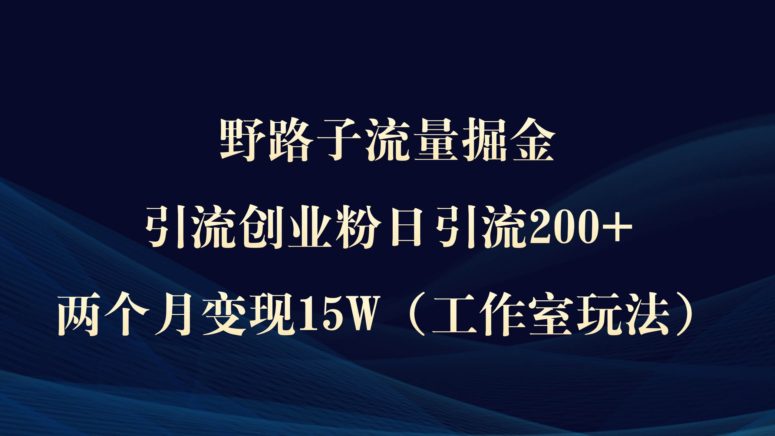 野路子流量掘金，引流创业粉日引流200+，两个月变现15W（工作室玩法））-博学库