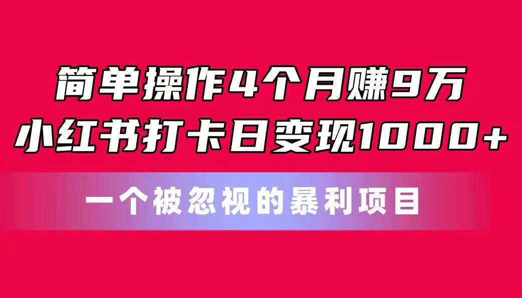 简单操作4个月赚9万！小红书打卡日变现1000+！一个被忽视的暴力项目-博学库