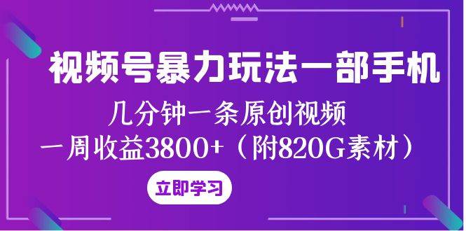 视频号暴力玩法一部手机 几分钟一条原创视频 一周收益3800+（附820G素材）-博学库