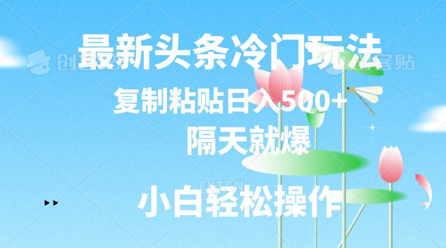 最新头条冷门玩法，隔天就爆，复制粘贴日入500+-博学库