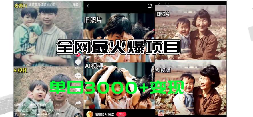 全网爆火的AI让老照片动起来教程，蹭热点日赚3000+，内含免费工具一键…-博学库