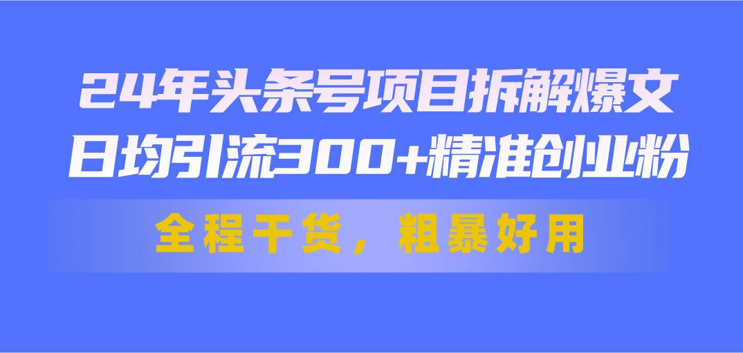 24年头条号项目拆解爆文，日均引流300+精准创业粉，全程干货，粗暴好用-博学库