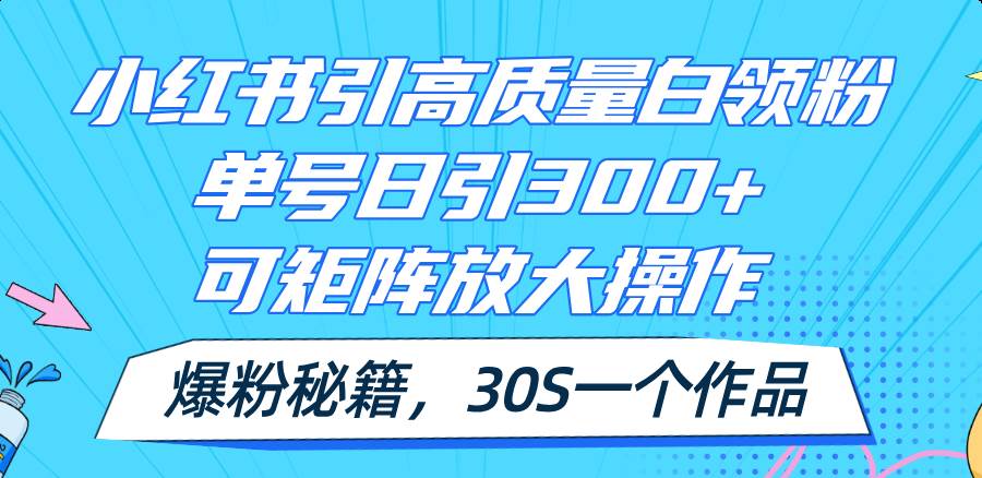 小红书引高质量白领粉，单号日引300+，可放大操作，爆粉秘籍！30s一个作品-博学库