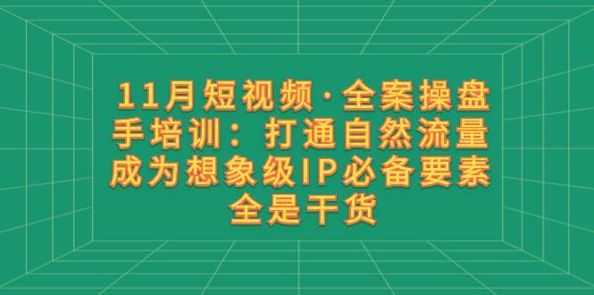 11月短视频·全案操盘手培训：打通自然流量 成为想象级IP必备要素 全是干货-博学库
